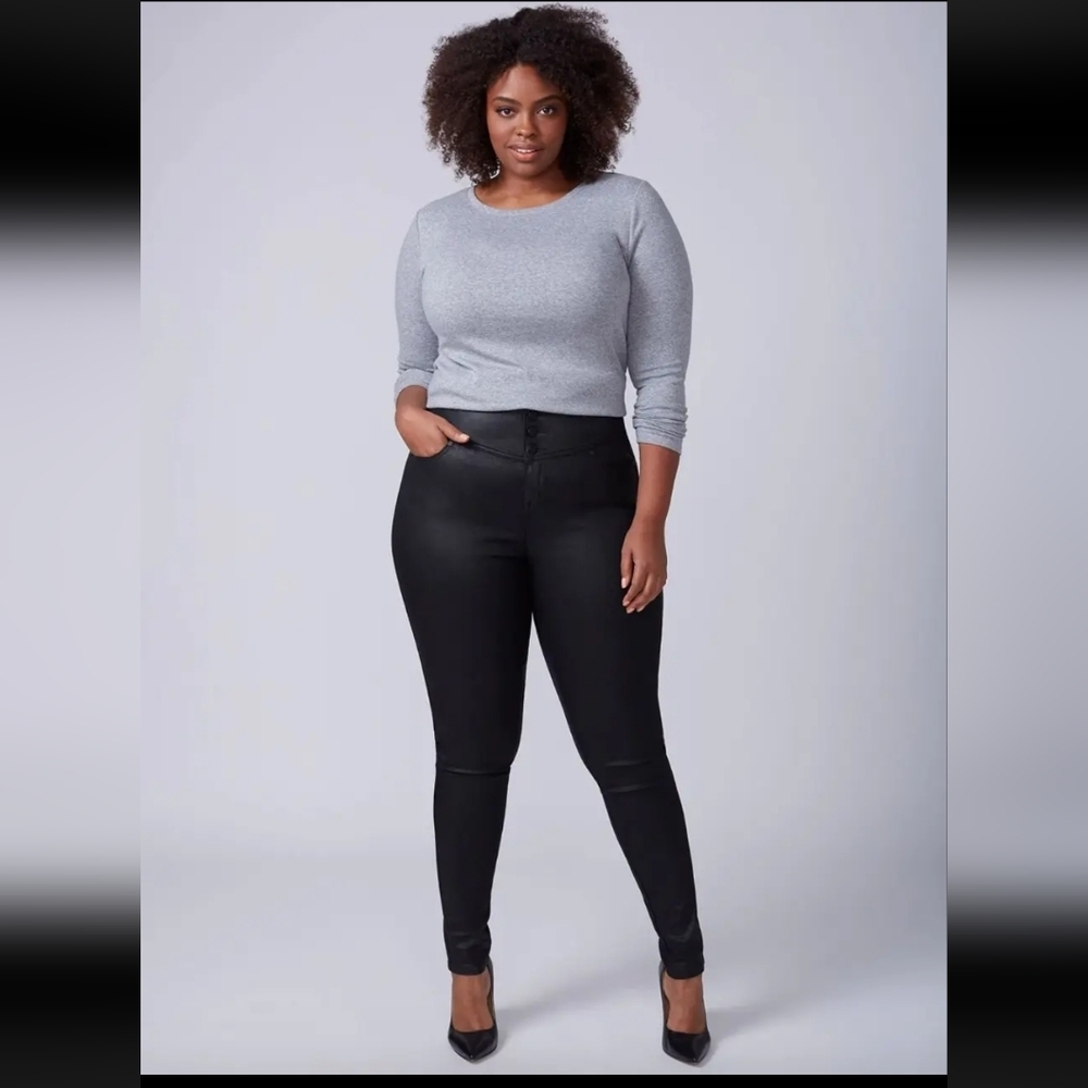 NWT Lane Bryant High Rise Skinny Black Coated Jeans Size 22